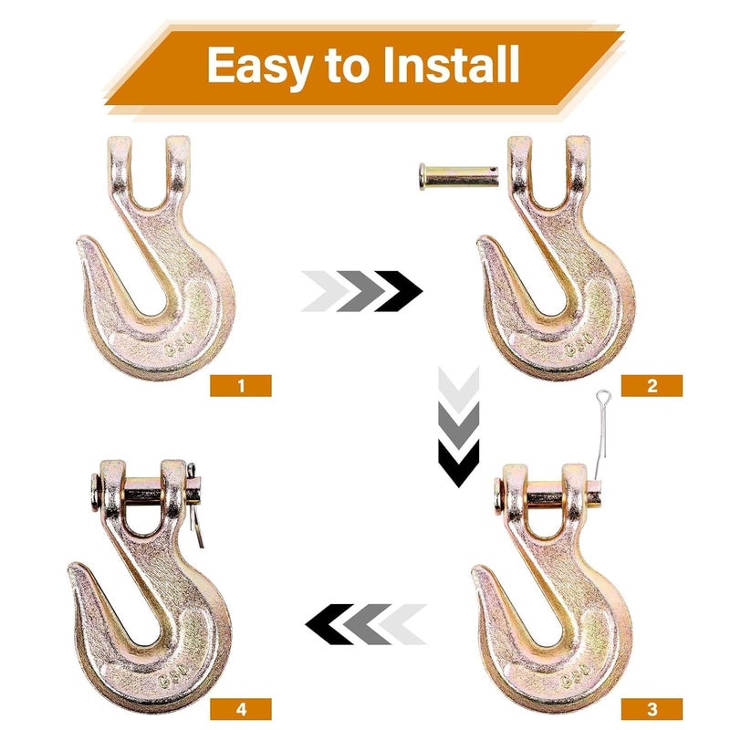 Lechansen 5/16'' G80 Clevis Grab Hooks, 10 Pack Grade 80 Chain Hook Heavy Duty, 5/16" Zinc Plate Tow Hooks Binder Chain Hook for Transport, 4,900 Lbs Working Load Limit - Image 5